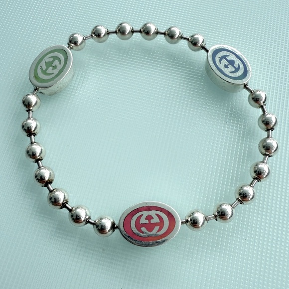 GUCCI 753442 Silver Bracelet Boule Tag 3 Color Chain - Picture 9 of 9